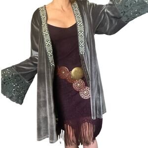 Velvet Boho Duster Cardigan Bell Sleeve P.O.L Festival Kimono Dark Fairy Layer